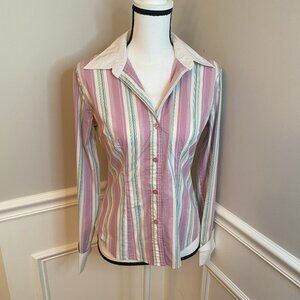 New York & Company Striped Dress Shirt size small Y2K